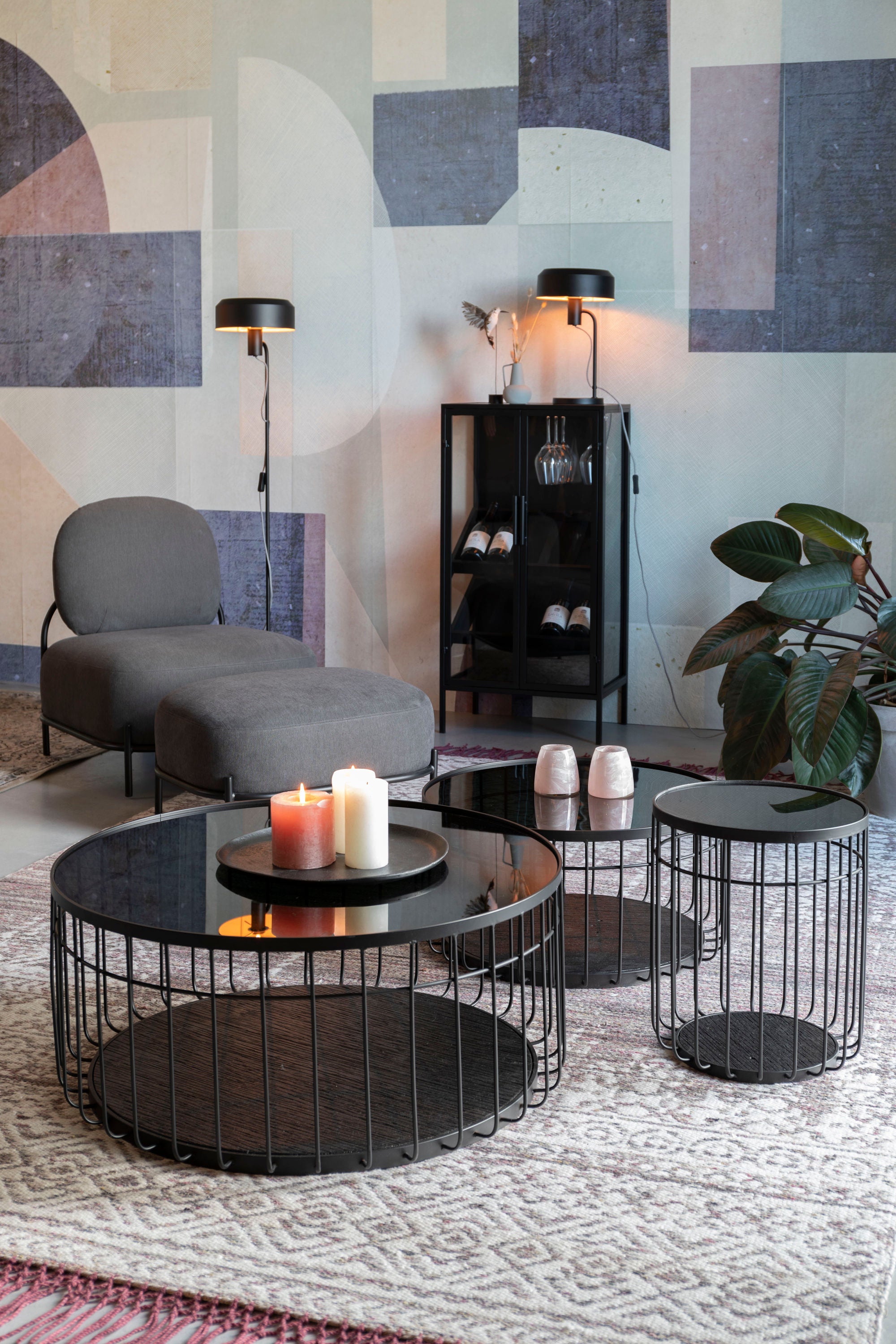 Lance Black Glass Round Coffee Table Large